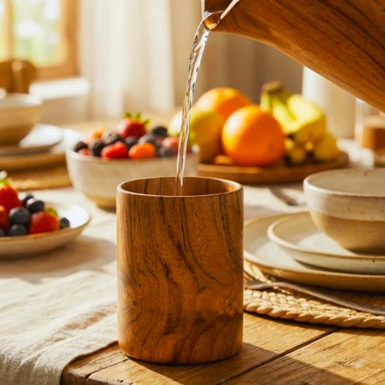 Teak Wood Water Glass - Sustainable Teak Wood Products & Stationery corporate gift