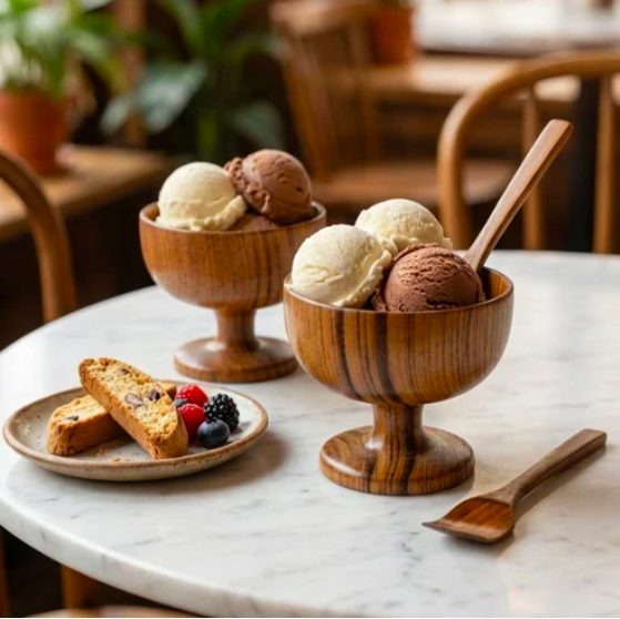 Wooden Ice Cream Cup with Spoon - Sustainable Teak Wood Products & Stationery corporate gift