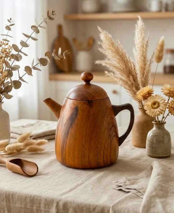 Teak Wood Kettle (500ml) - Sustainable Teak Wood Products & Stationery corporate gift