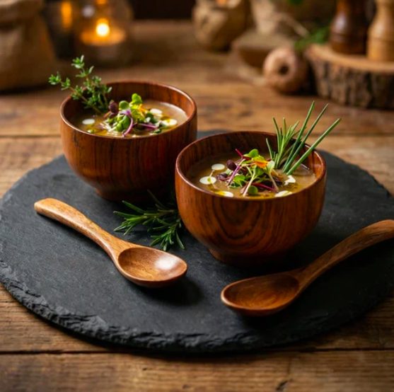Teak Wood Soup Bowl - Sustainable Teak Wood Products & Stationery corporate gift