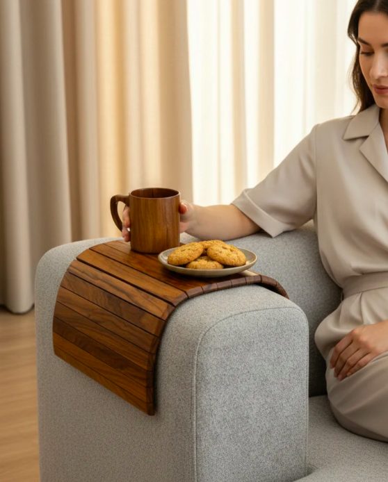 Foldable Teak Wood Sofa Arm Rest - Sustainable Teak Wood Products & Stationery corporate gift